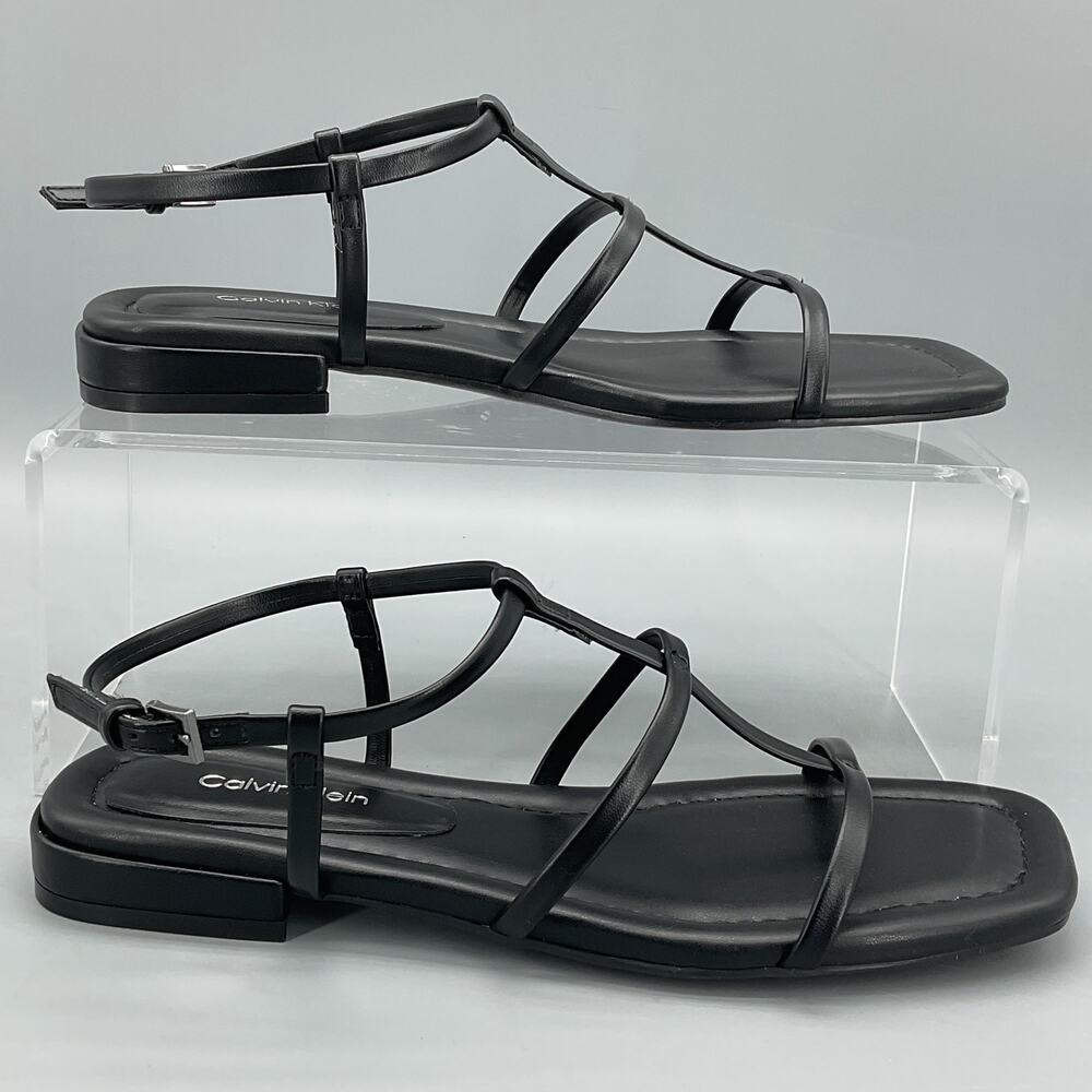 New Calvin Klein Women’s Sallia Strappy Cages Flat Sandals Black Size 6.5M